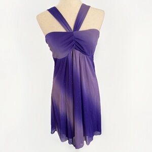 VTG Y2K LARGE Purple Glitter Iridescent Halter Mini Dress Fairy Handkerchief Hem